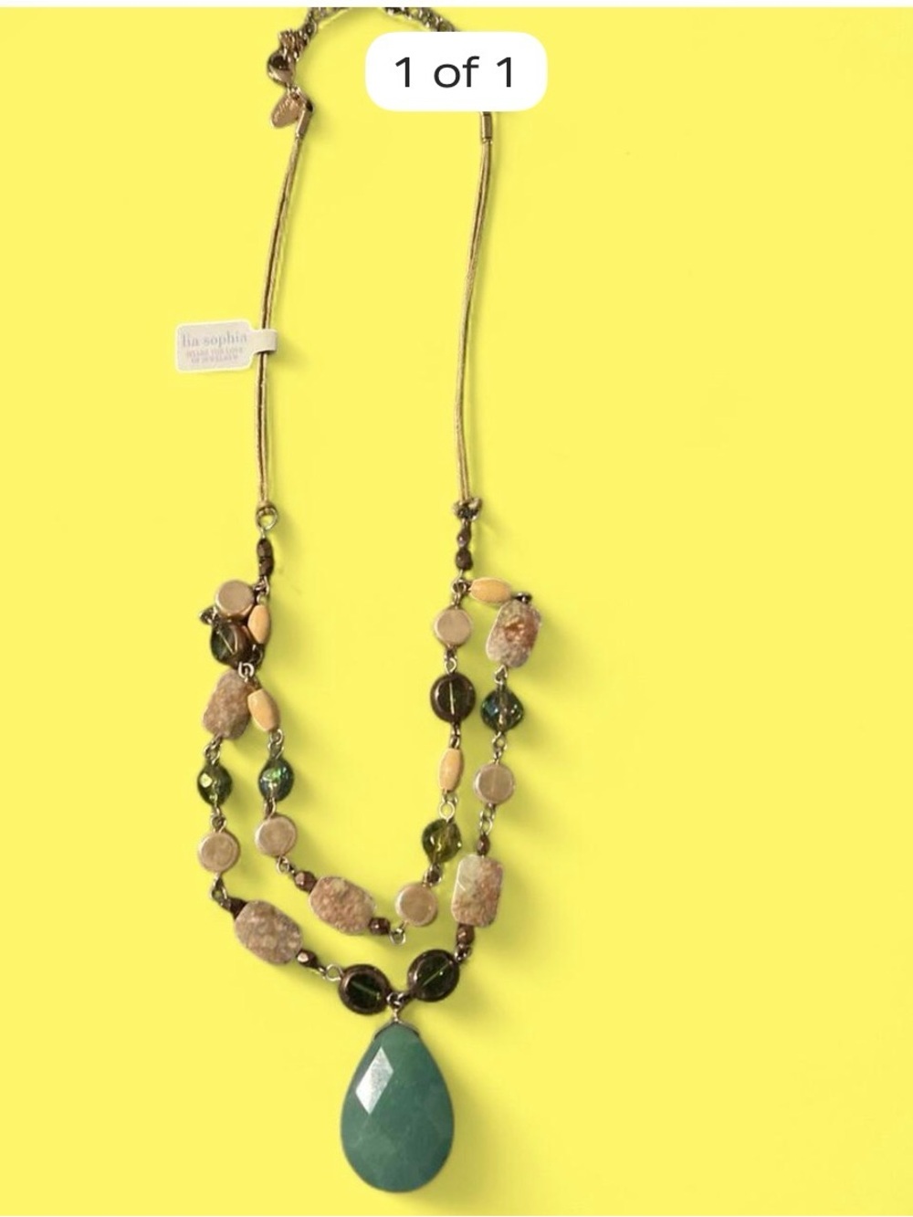 Lia Sophia Teardrop Pendant Layered Necklace in Teal and Olive